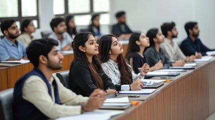 Obraz premium Indian students in a business classroom, learning about entrepreneurship and business management from experienced professionals