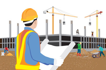 One engineer is inspecting the construction work.vector design