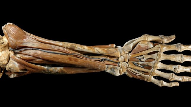Detailed cross section of a human arm showcasing muscles and veins anatomy for study