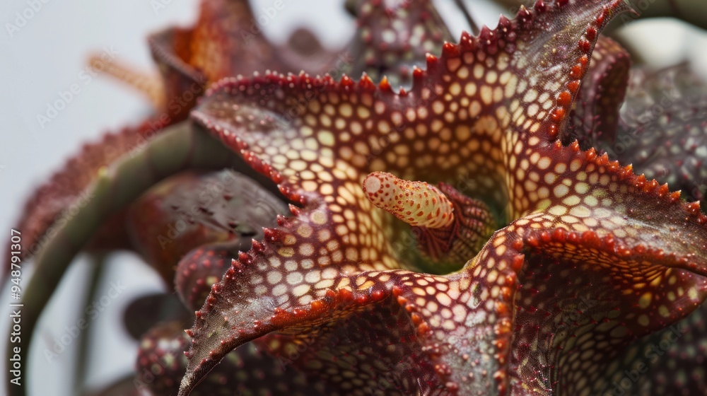 Sticker Close-up of a spiky, red and white patterned succulent plant.