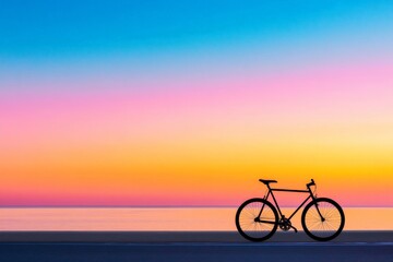 Fototapeta premium Serene Sunset Seascape with Silhouette of Bicycle on Coastal Path