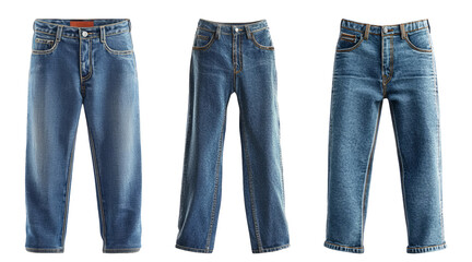 Set of blue denim jeans isolated on transparent background