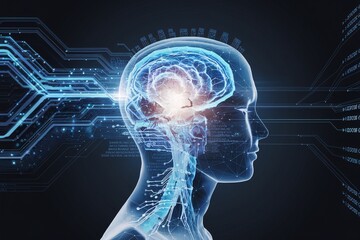 Neural Networks: Illuminating the Mind - A human head rendered as a network of glowing nodes and synapses, symbolizing the power of artificial intelligence and the future of thought. 