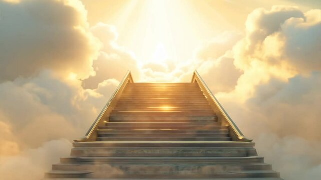 Majestic Staircase Ascending to the Heavens Amidst Glorious Clouds and Radiant Sunlight