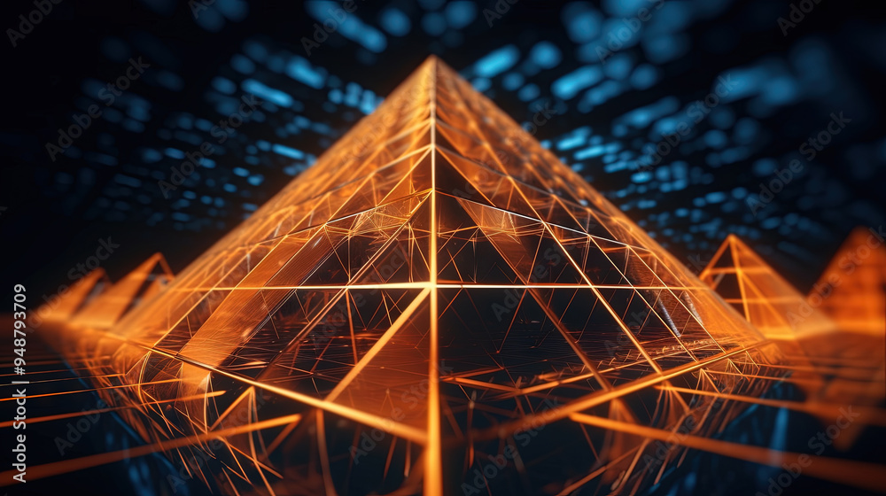 Poster Abstract background with structure of neon triangles and technology style