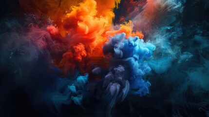 Fototapeta premium mystical colorful smoke explosion on black background abstract digital painting
