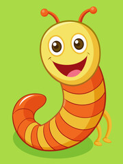 worm smiling and crawling vector art illustration
