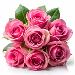 a group of pink roses with white background