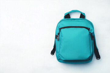 A stylish cyan backpack with black zippers, isolated on a white background. Ideal for travel, school, or everyday use, combining modern design with functionality.