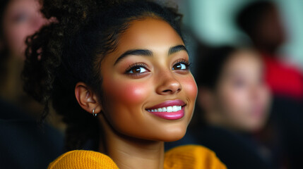 Fototapeta premium Smiling Young Woman in a University Classroom Setting