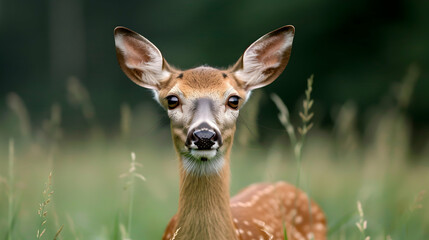 Fototapeta premium Small Deer Standing Field Tall Grass