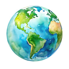 Watercolor globe earth illustration with continents. Vibrant artistic depiction of Earth showcasing continents and oceans, ideal for geography. Isolated on transparent background, png. © kanoktuch