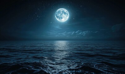 Bright moon casting a long reflection on the ocean