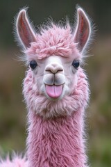 Obraz premium Rosa Lama mit herausgestreckter Zunge, Pink Llama Sticking Out Tongue