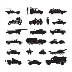 Armed forces silhouette set. Collection of various silhouette on white background
