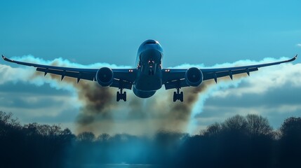 Aircraft gracefully scrawls Aviation Day in smoke across the sky as it climbs upward