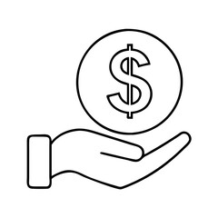 Minimalist black outline hand holding dollar sign icon representing financial management