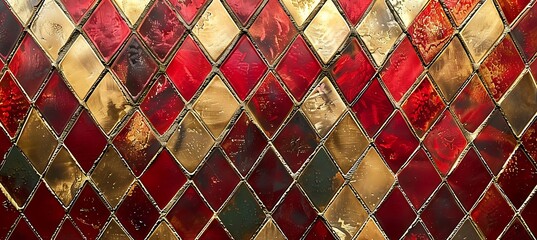 A Red Abstract Background with Rhombus Grid Patterns