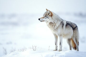 Obraz premium A Lone Wolf Standing in a Snowy Landscape