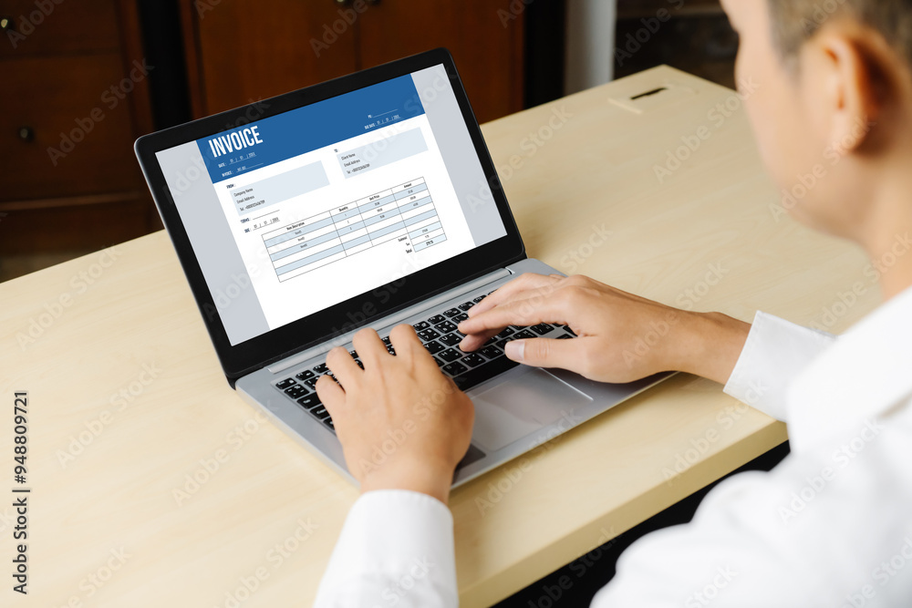 Poster invoice on computer screen from accounting application. computer program for financial and budget of
