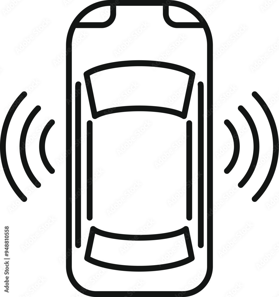 Poster simple vector showing a car using parking sensors to detect the distance from nearby objects
