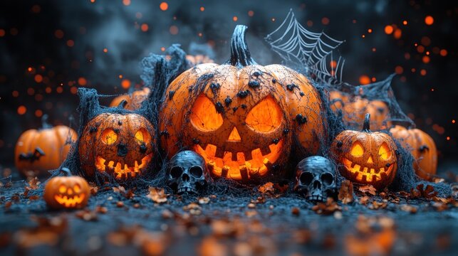 Spooky Halloween Pumpkins with Glowing Faces
