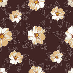 Flowers seamless pattern. vector illustration. Abstract flowers, floral vector with leaves