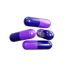 PSD Medicine pills capsule stack 3D rendered with transparent background graphics elements.