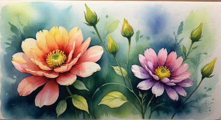 watercolor background with flowers