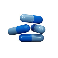 PSD Medicine pills capsule stack 3D rendered with transparent background graphics elements.