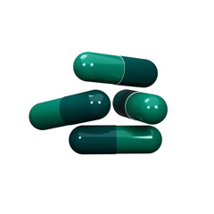 PSD Medicine pills capsule stack 3D rendered with transparent background graphics elements.