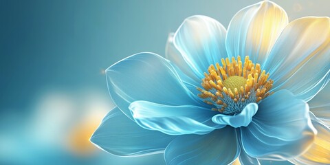 Obraz premium A visually stunning digital illustration of a blooming flower with a blue and yellow gradient, Digital Art, Floral, Blooming, Blue, Yellow, Gradient, Soft Lighting