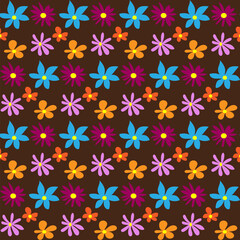 Floral pattern in doodle style on brown background