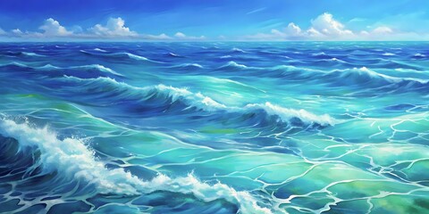 Vibrant Blue Ocean Waves Crashing Surreal Seascape Serenity Art