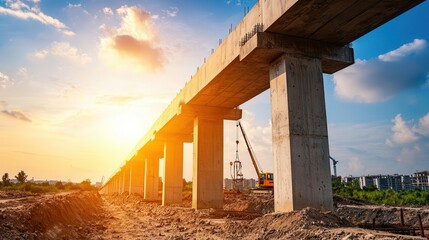 Modern Bridge Construction Project with Engineers and Heavy Machinery