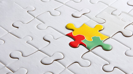 Fototapeta premium a blank puzzle with one unique, brightly colored piece standing out, symbolizing the missing piece in innovation and problem-solving