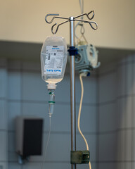 Saline solution on an infusion holder