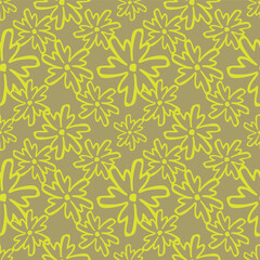 cream vector stock small flowers with green leaves pattern on green background
