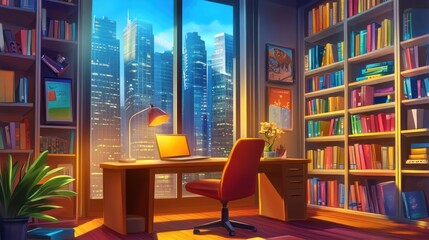 Cozy Home Office with City View.