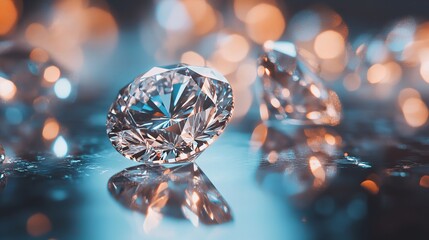 close-up of sparkling diamonds, with reflections and bokeh, luxury brand concept