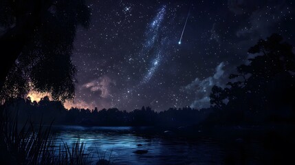 Fototapeta premium A dark location with a clear view of a meteor shower, using a high-resolution digital camera to capture the moment