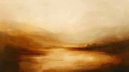 Obraz premium soft blurred brushstrokes in warm earthy tones. A serene and abstract landscape featuring soft, warm hues of amber and brown, creating a tranquil atmo