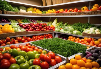 vibrant food pantry overflowing colorful fresh produce healthy vegetables displayed abundant arrangements, fruits, organic, market, seasonal, harvest, grocery