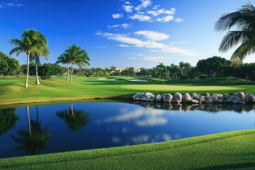 Miami Golf Course. Beautiful Golfing Destination under Clear Blue Skies in Florida