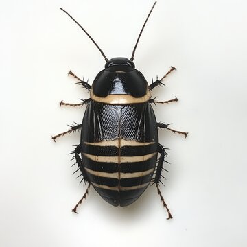 Oriental Roach: Female Black Cockroach with Tan Stripes, a Small Pest Bug
