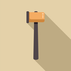 Rubber mallet with wooden handle casting long shadow on light brown background
