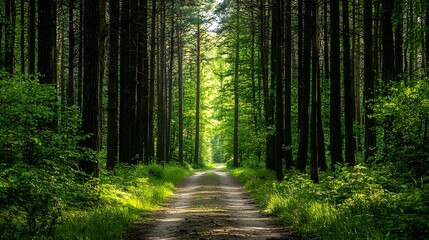 Fototapeta premium Sunlit Path Through a Dense Forest