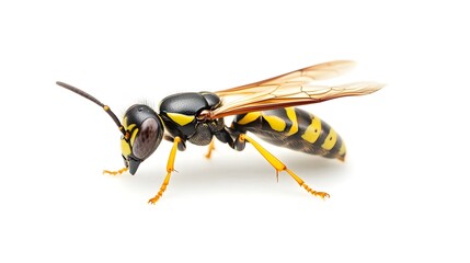 wasp insect on a pure white background. Wasp insect on a pure white background -. A close-up of a vibrant yellow and black insect with detailed wings,