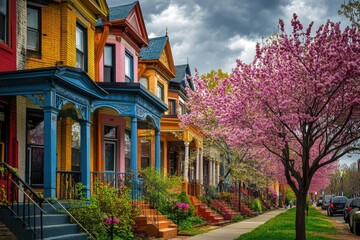 Baltimore Home in Guilford Neighborhood: Colourful Brick Architecture in Spring