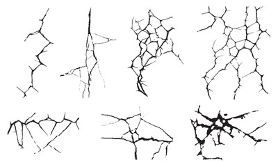 Collection of different abstract cracked walls. Vector illustration